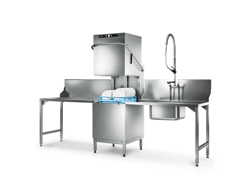 E_ww_H615-Scandinavian-Modell_dishwasher_gastronomy_with-tables_opened_cut-out_0626